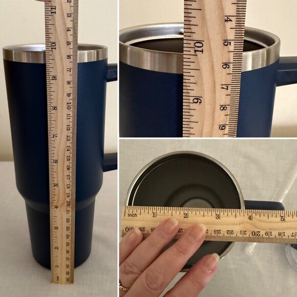 40 Oz Navy Blue Vacuum Insulated Stainless Steel Tumbler Handle Lid Straw Cup - Picture 4 of 8